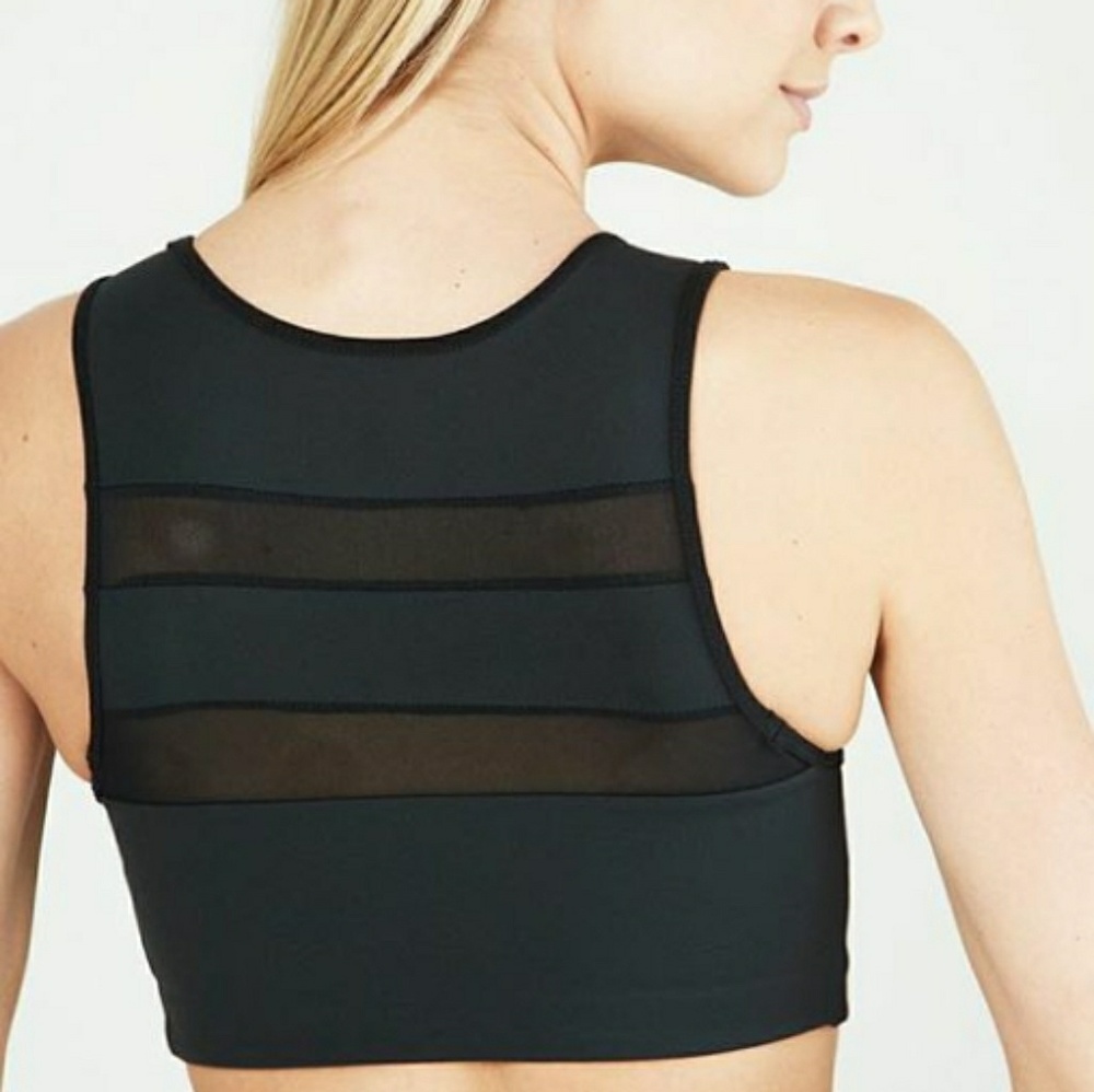 Power mesh bra in black.